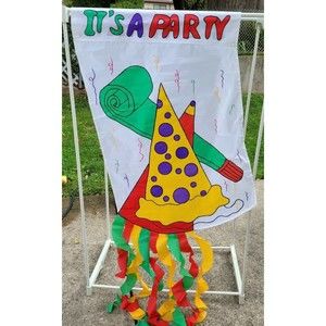 It's A Party 2 Sided Flag Banner Party Hat Horn 65"L x 28" W PARTY hat STREAMERS